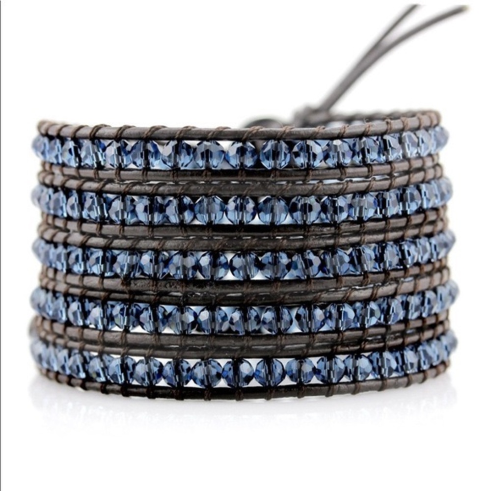 Crystal Blue on Brown Wrap Bracelet